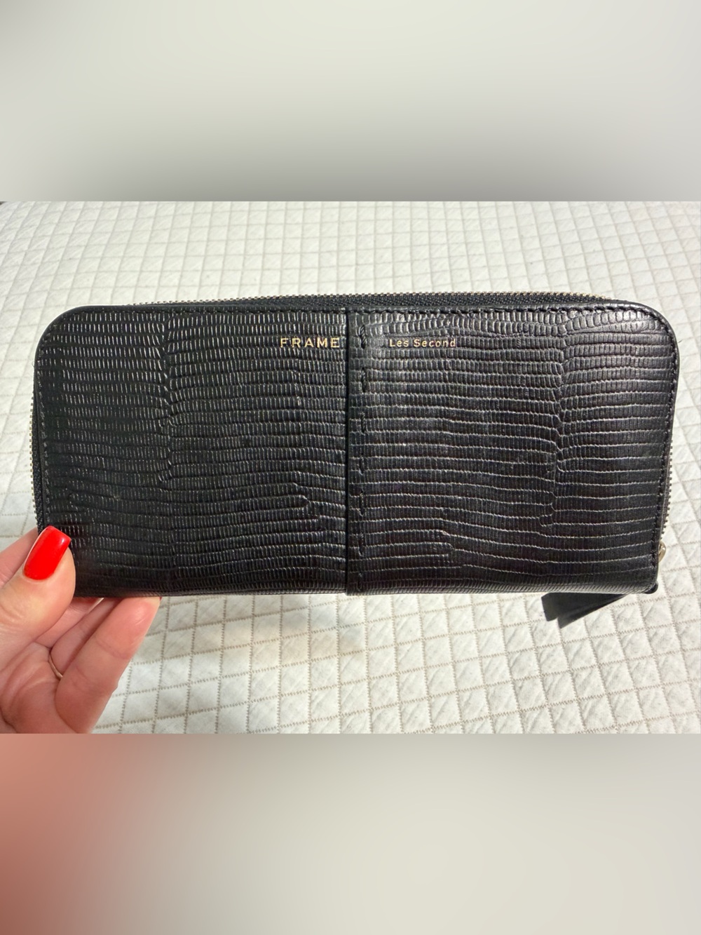 FRAME x Les Second Black Lizard-Embossed Zip Wallet